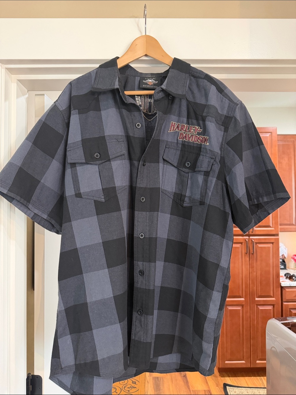 Harley-Davidson Black & Gray Plaid Short Sleeve Button-Up
